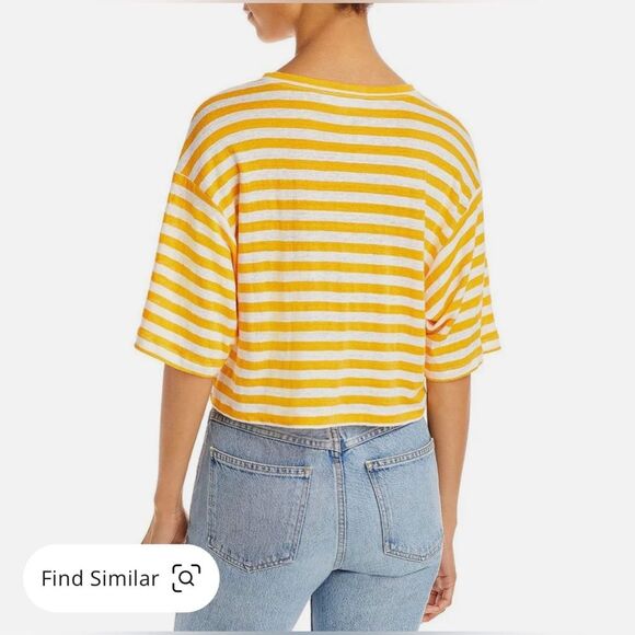 Frame Women Size Large Orange Off White Stripe Boxy Crop Organic Slub Linen Top - Picture 3 of 10